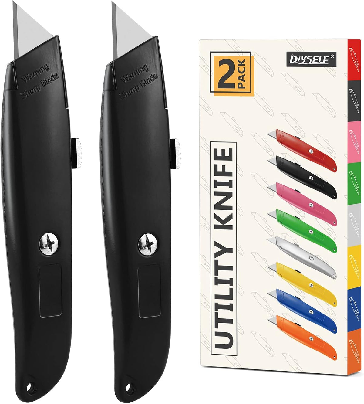 2 Pack Box Cutters Retractable Utility Knife, Black