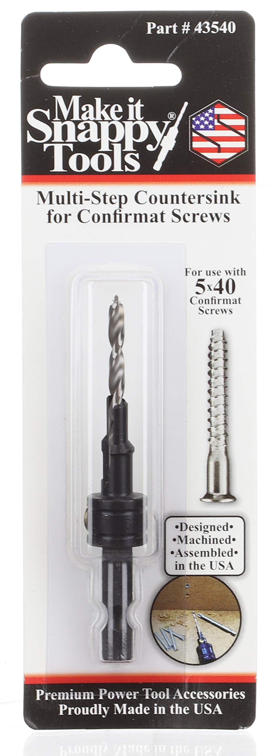 Snappy 5 x 40mm Confirmat Screw 2 Step Countersink Pilot Point Bit 1/4 Hex USA