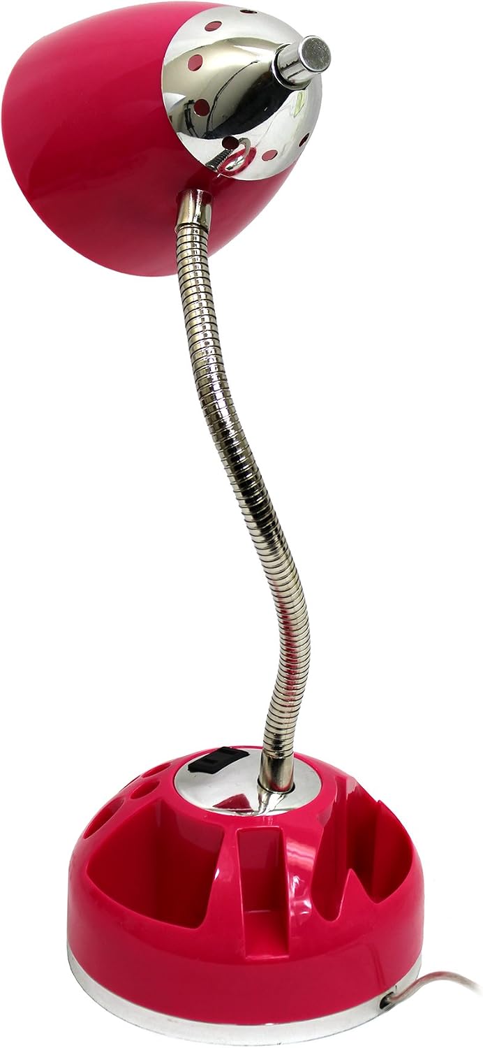 LD1015-PNK Flossy Organizer Desk Lamp with Charging Outlet and Lazy Susan Base, Pink