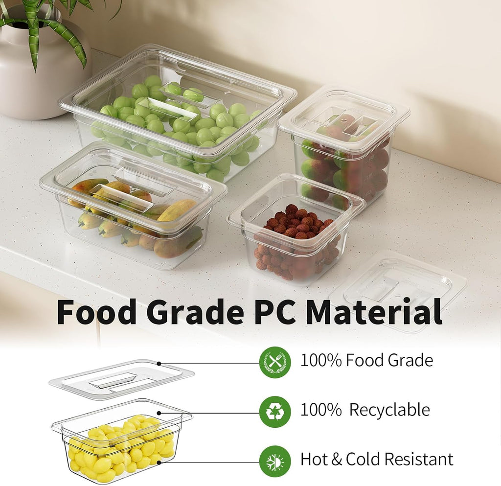 1/4 4'' 6 Pack Plastic Food Pans With Lids