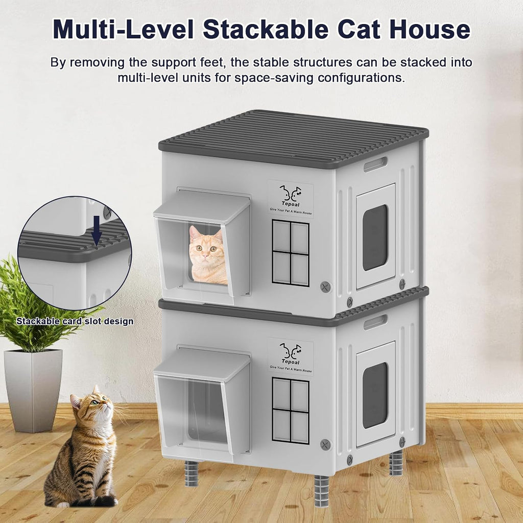17.7"x17"x17.5" Indestructible Heated Cat House for Outside Winter, Weatherproof Outside Cats Shelter with Safety