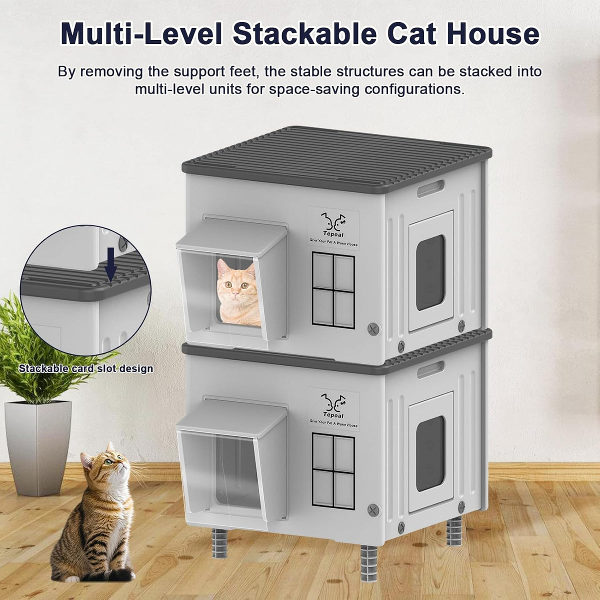 17.7"x17"x17.5" Indestructible Heated Cat House for Outside Winter, Weatherproof Outside Cats Shelter with Safety