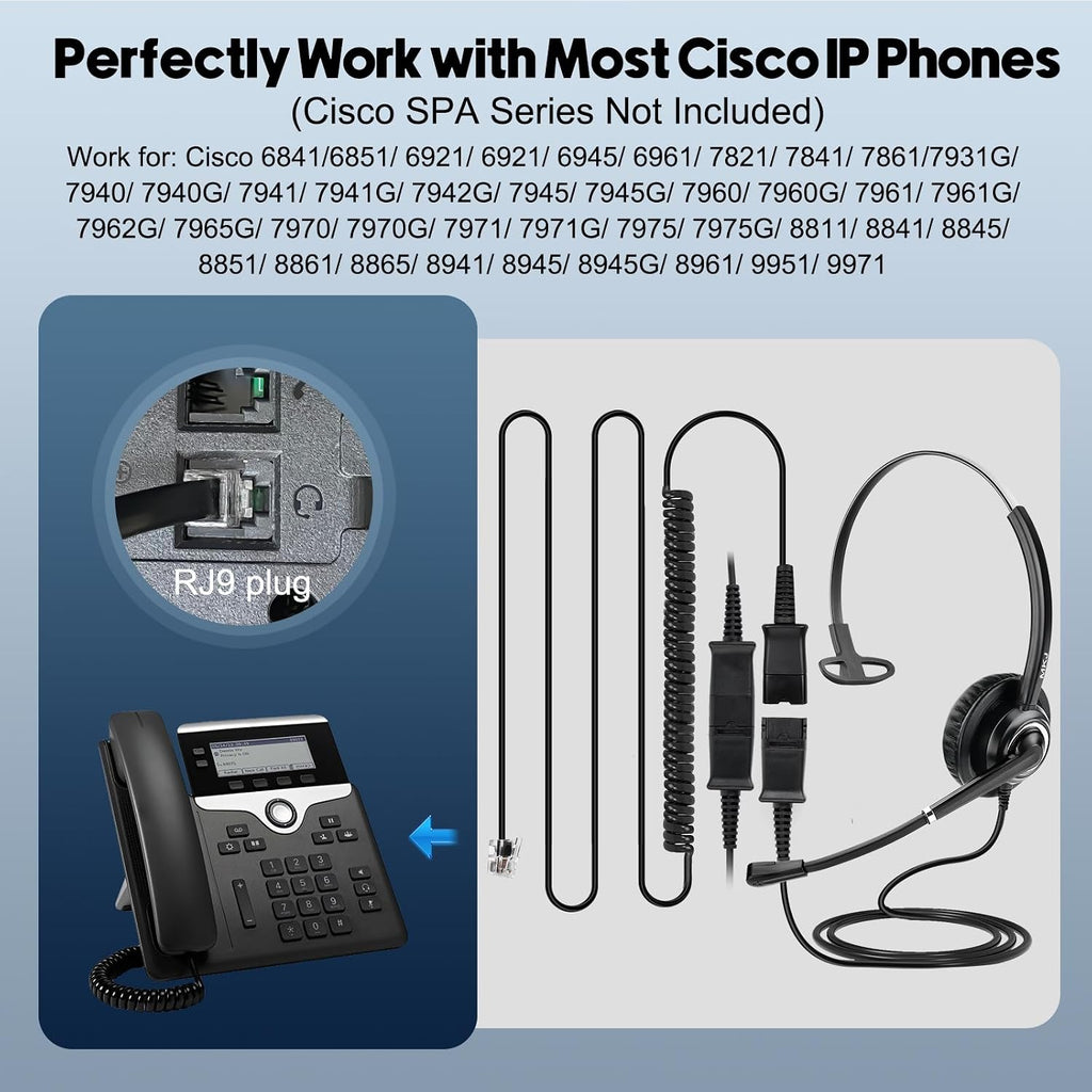 Cisco Headset for Office Phones Corded RJ9 Telephone Headset with Microphone Noise Cancelling for Cisco CP-7841 7861