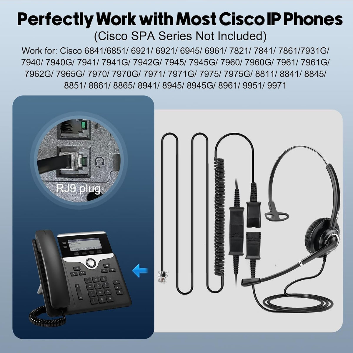 Cisco Headset for Office Phones Corded RJ9 Telephone Headset with Microphone Noise Cancelling for Cisco CP-7841 7861