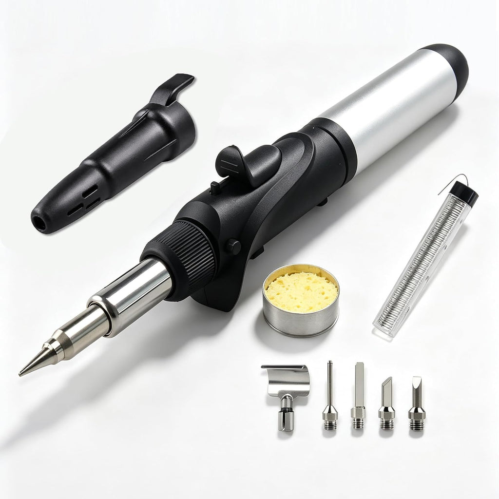 Butane Soldering Iron Kit Self Ignite Gas Torch with 6 Tips | Self-ignite butane soldering torch with adjustable
