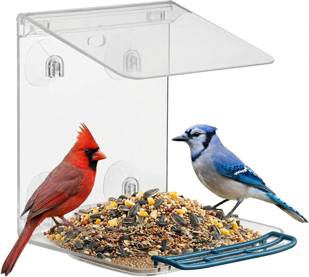 Window Bird Feeder for Outdoors with Strong Suction Cups,Sturdy and Durable Acrylic Birdfeeders for Viewing Wild