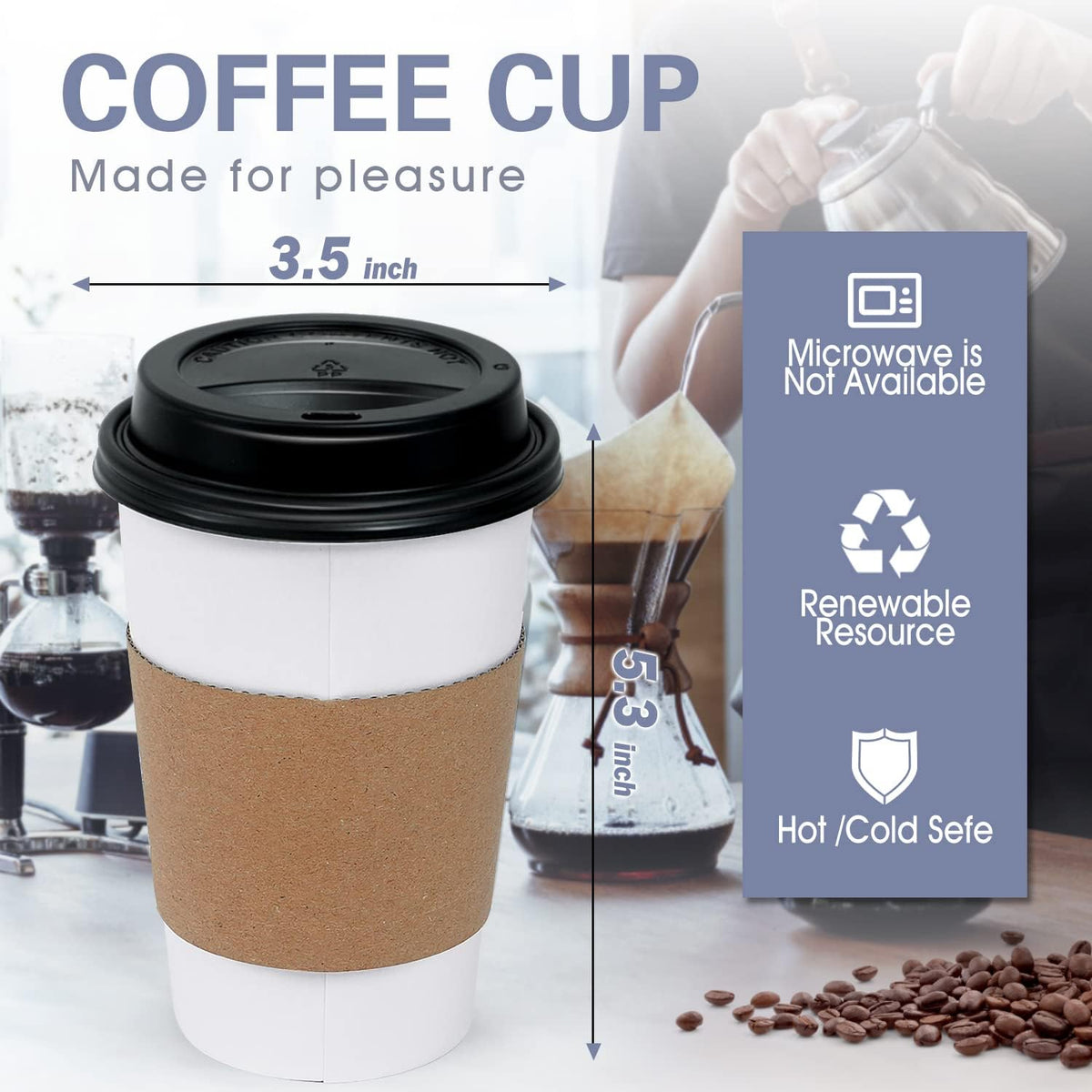 100 Pack 16 oz Disposable Coffee Cups with Lids and Sleeves
