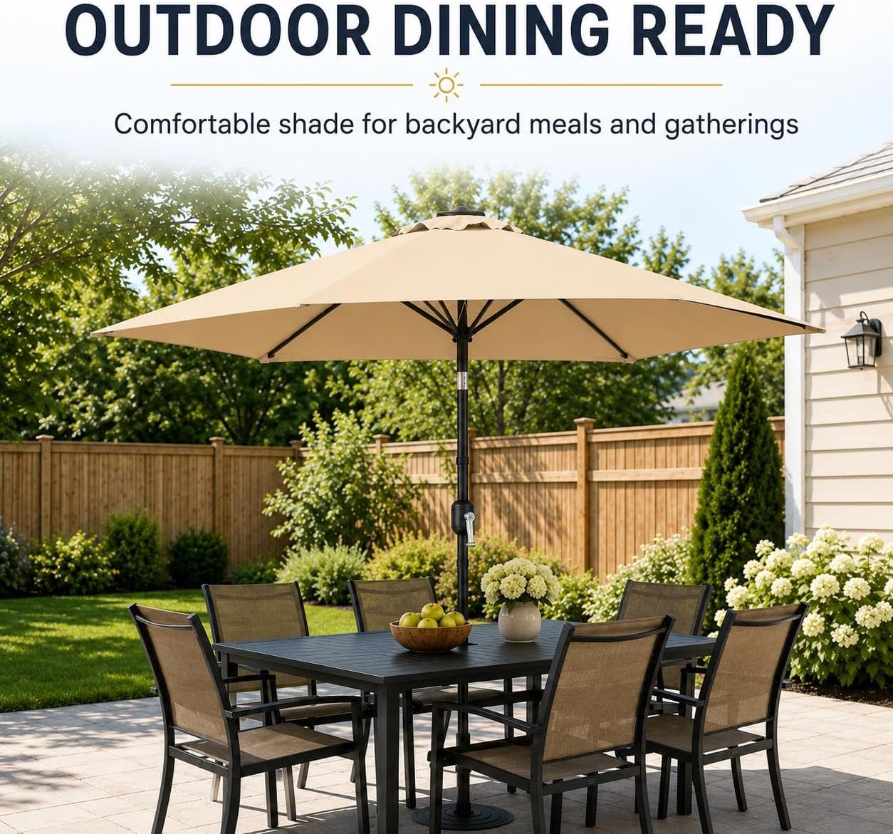 9FT Outdoor Patio Umbrella, Outdoor Table Umbrella with Push Button Tilt and Crank, Yard Sun Shade, UV Protection