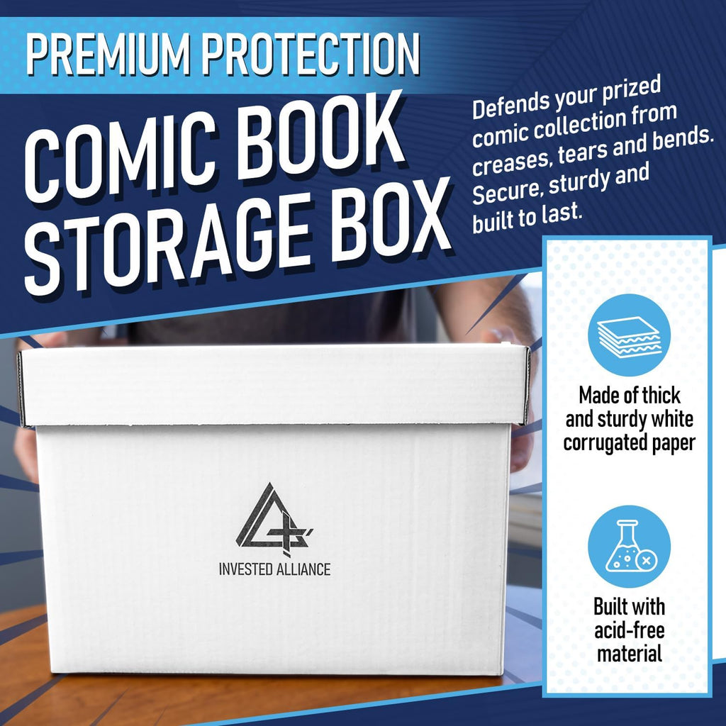 Premium Short Comic Book Storage Box Organizer with Lid | Thick Cardboard Comic Storage Box For Collectibles Fits