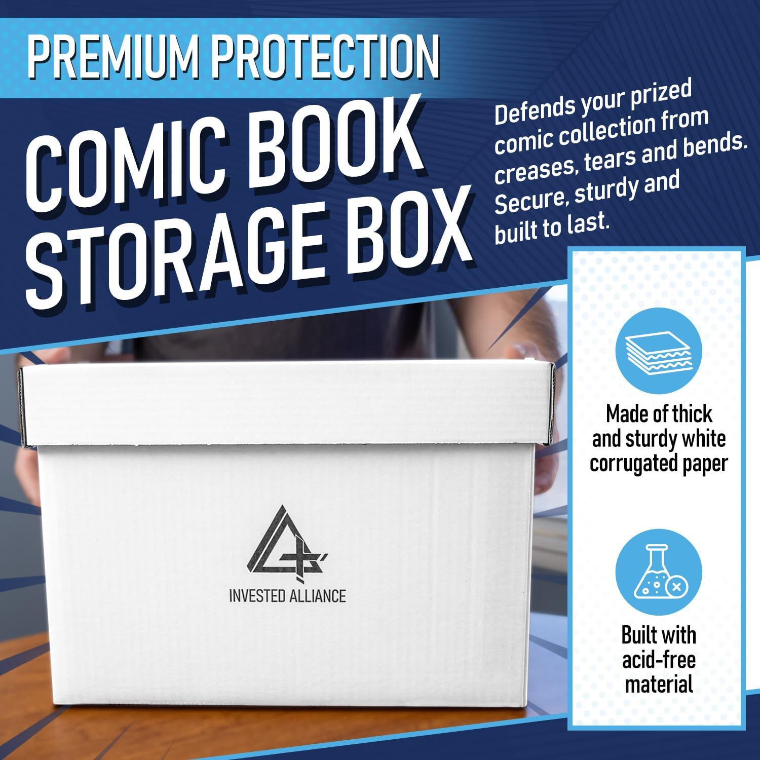 Premium Short Comic Book Storage Box Organizer with Lid | Thick Cardboard Comic Storage Box For Collectibles Fits