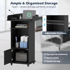 Portable Podium Stand with Charging Station & Lockable Wheels (Black)
