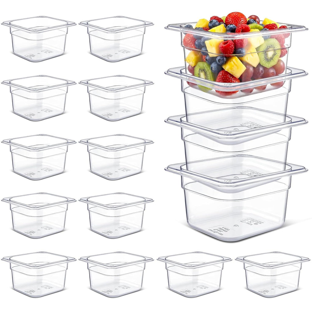 22 Pcs 1/6 Size Clear Food Pans Set Salad Bar Container, 4 Inch Deep