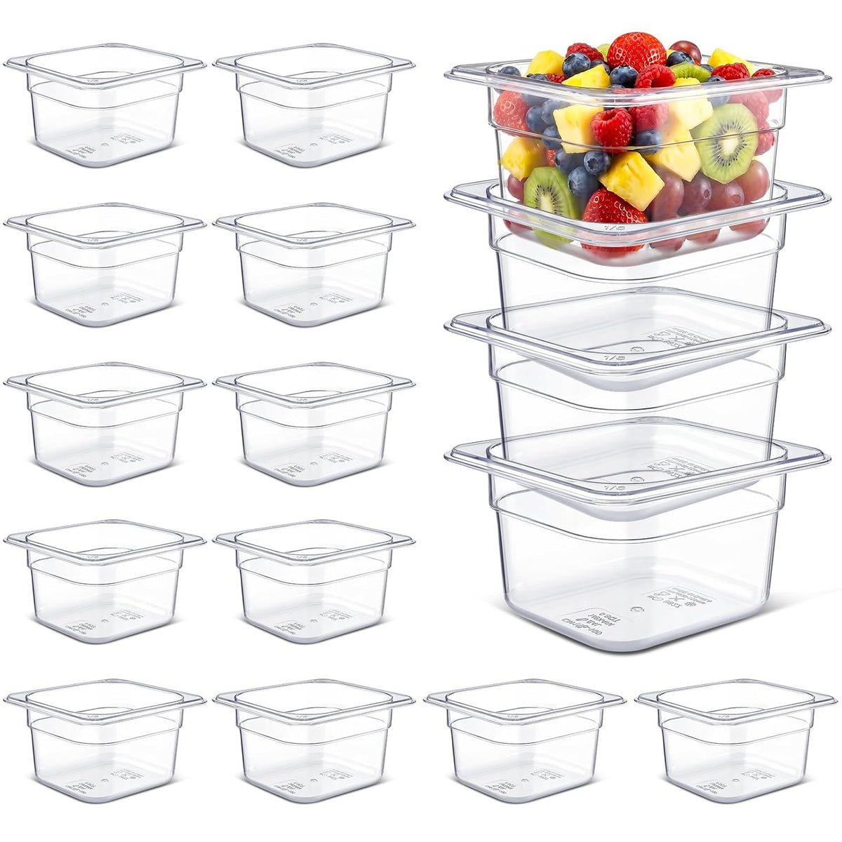 22 Pcs 1/6 Size Clear Food Pans Set Salad Bar Container, 4 Inch Deep