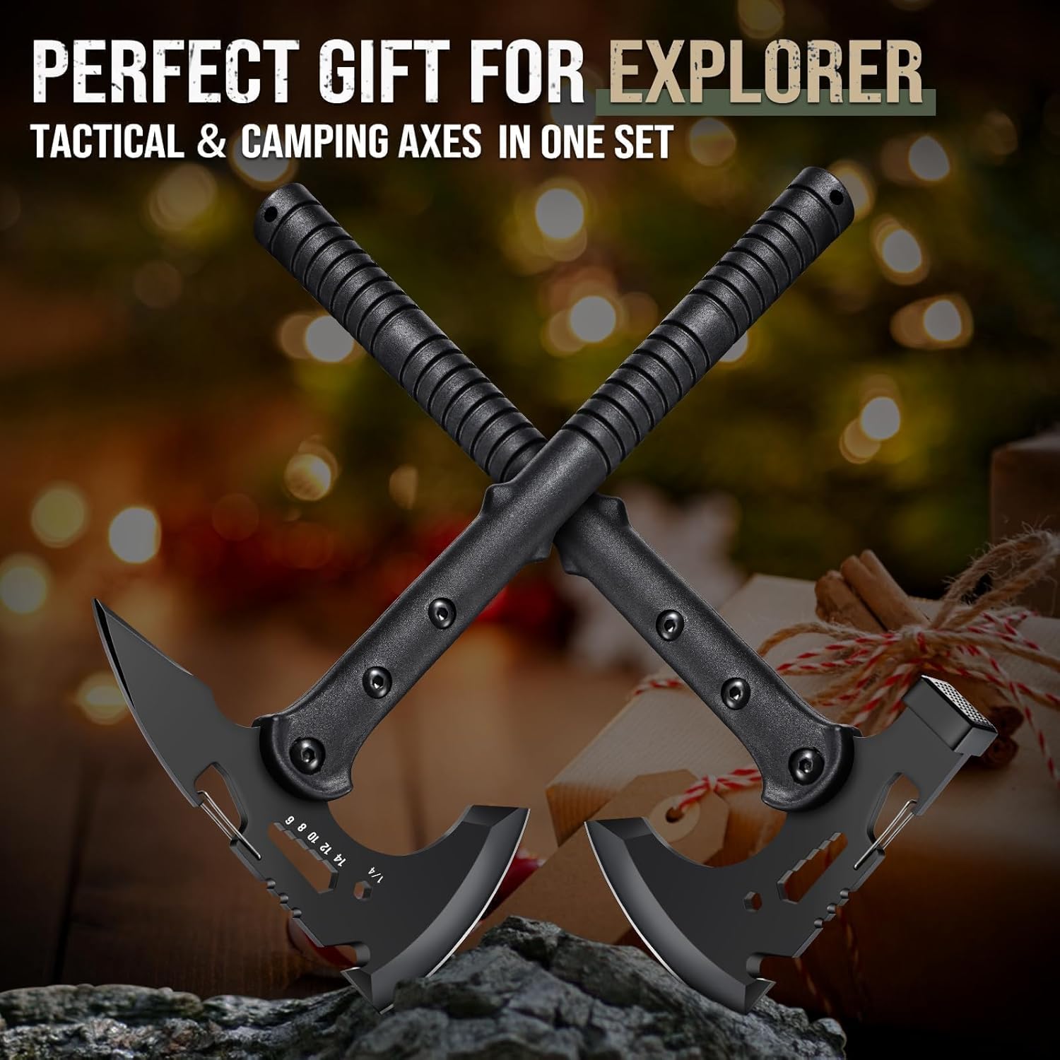 Tactical Hatchet Axe 2 Pack - Portable Tomahawk with Sheath | Multi-Functional Survival Axes with Hammer and Spike