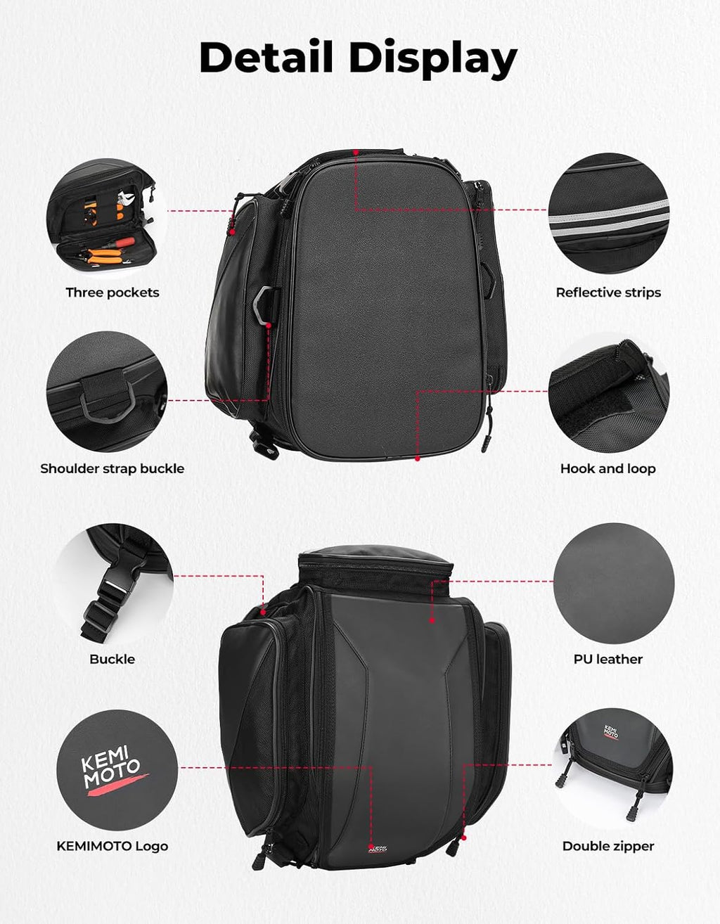 Motorcycle Tail Bag 18-22L Expandable Sissy bar | Motorcycle Luggage Seat Travel Rear Rack Bag Waterproof for Daul