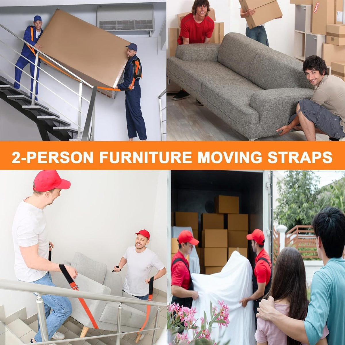 Moving Straps for 2 Movers, 880 lbs Heavy Duty Lifting Straps with Back Support – Shoulder Dolly System for Moving