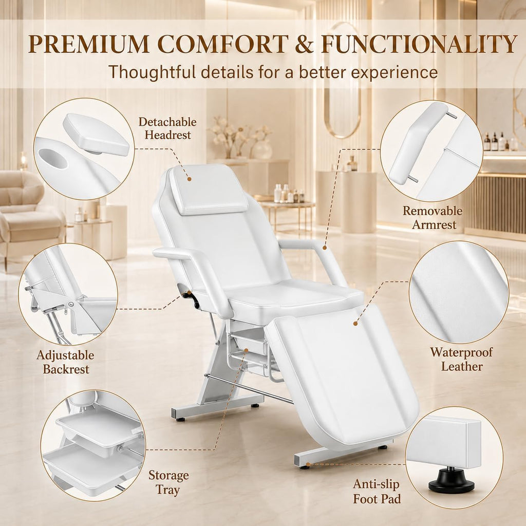 78” x 24” Tattoo Chair, Reclining Facial Bed Esthetician Chair, Waterproof 3-Section Lash Bed Massage Table with with