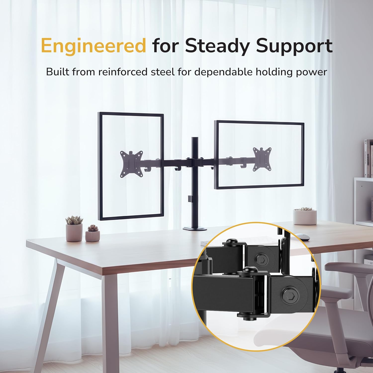 Mount-It Dual Monitor Arm, Heavy Duty Desk Mount for 2 Screens 13-32 in | Up to 19.8 lbs Each, Full Motion Tilt