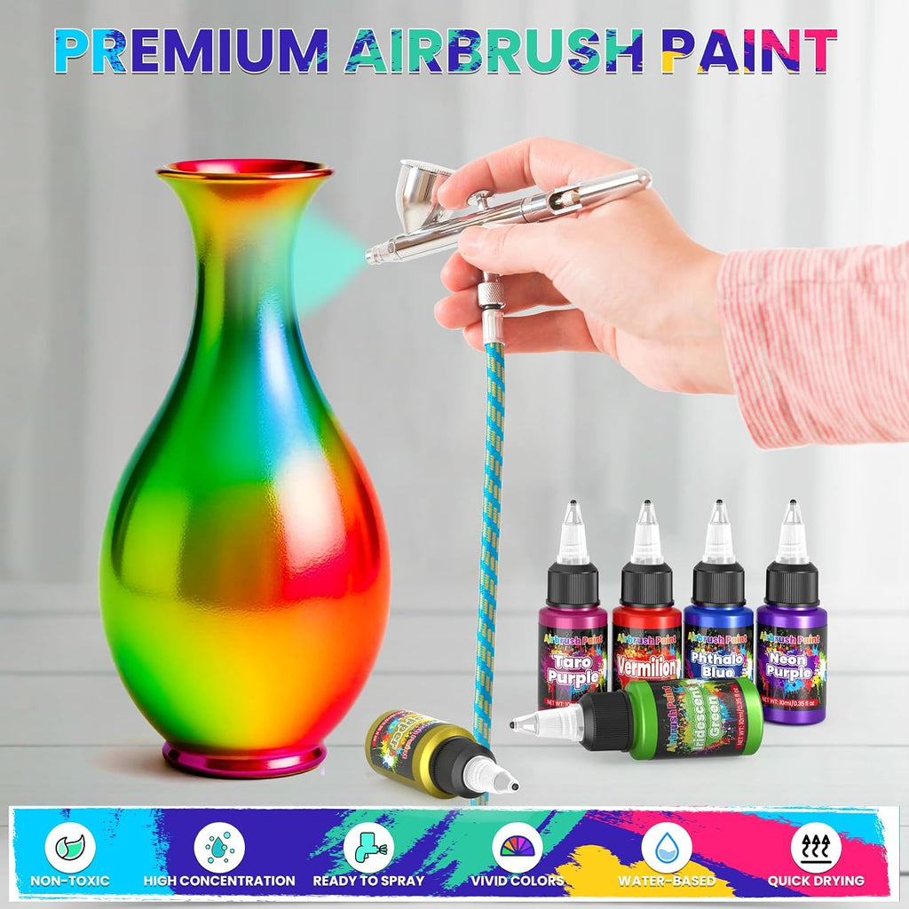 Airbrush Paint - 54 Colors with 2 Airbrush Thinners, Ready to Spray Air Brush Painting Set, Water Based Acrylic Paint