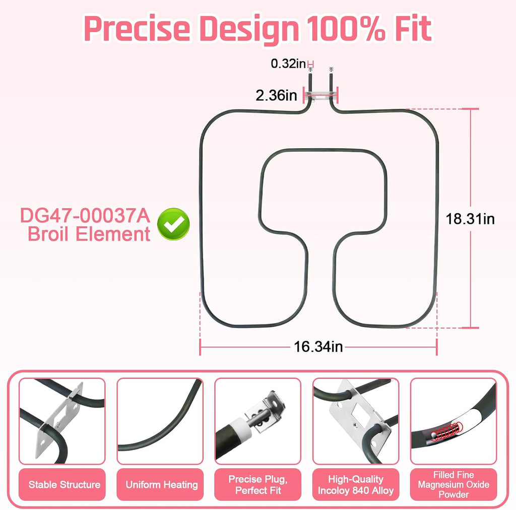 LXun Upgrad DG47-00037A Oven Heating Element Compatible with Samsung Electric Freestanding Range Oven Stove Part DG47-00037A Oven Bake Element for Range Broil Element Heater Replace AP4342874 2087536