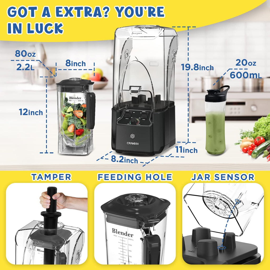 Quiet Commercial Blender,2200W,80oz,Home&Cafe Use, K90 Grey