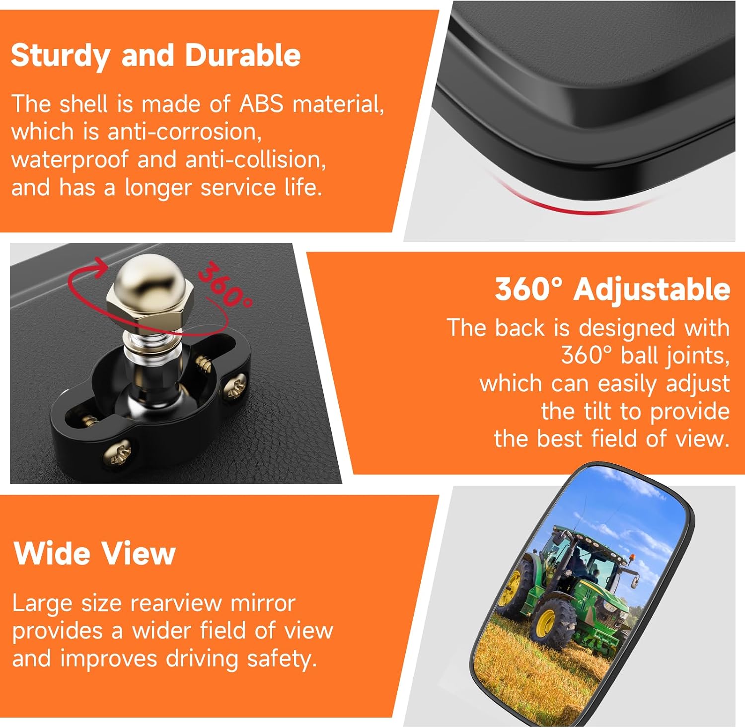 Universal Forklift Rear View Mirrors, Square HD Wide-Angle Forklift Convex Mirror for Truck, Forklift, RV, Track