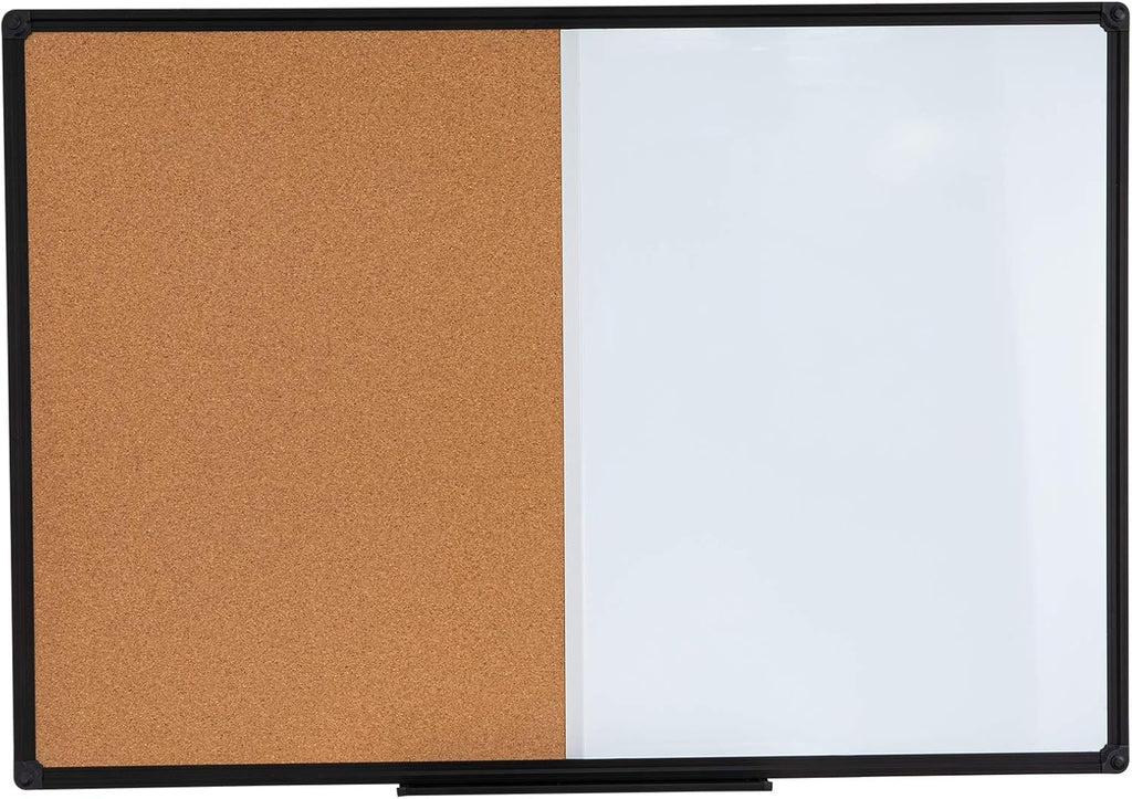 36 x 24 Inch Cork & Dry Erase Combo Board - Magnetic Whiteboard & Bulletin Board Combination - Hanging or