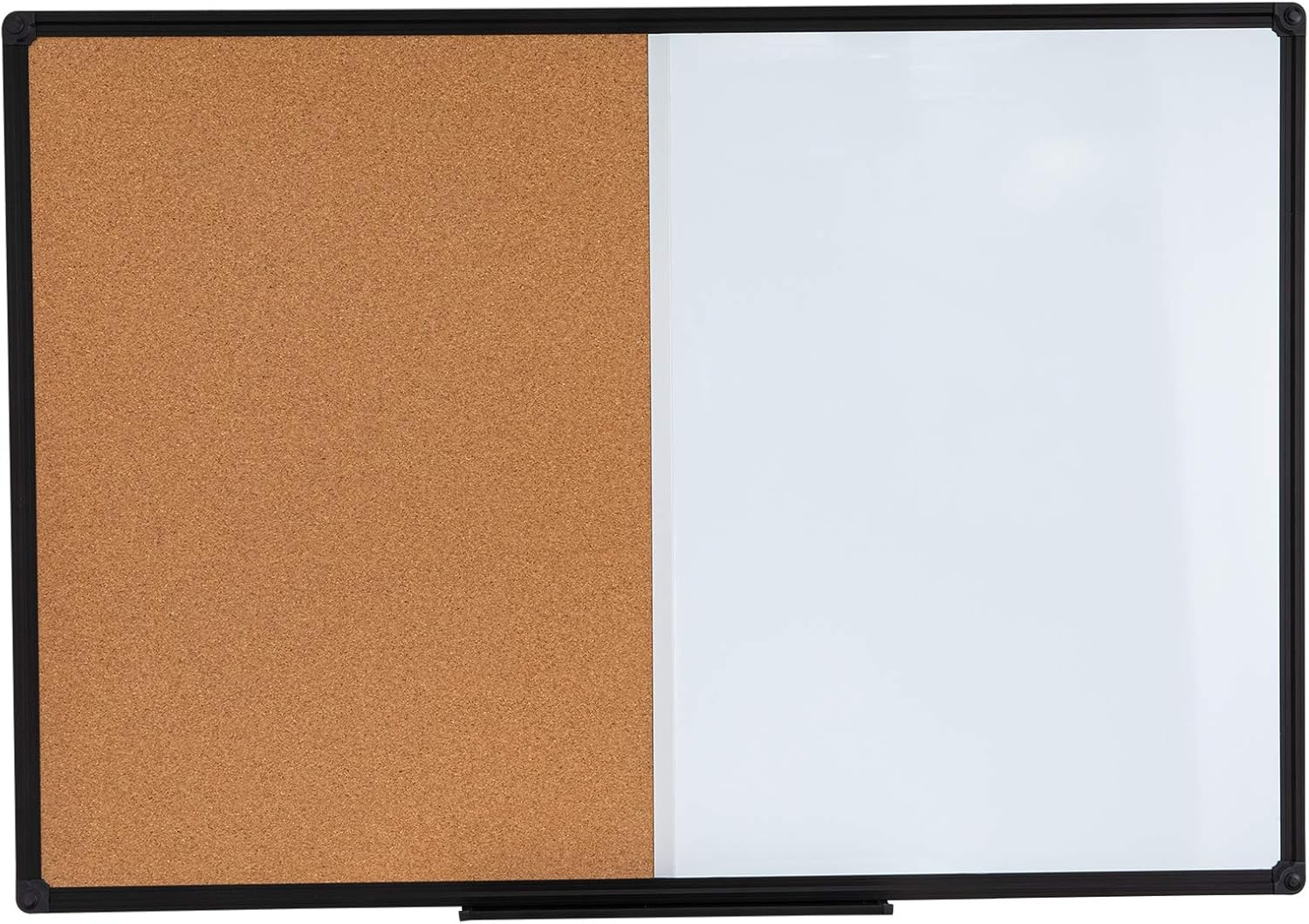 36 x 24 Inch Cork & Dry Erase Combo Board - Magnetic Whiteboard & Bulletin Board Combination - Hanging or