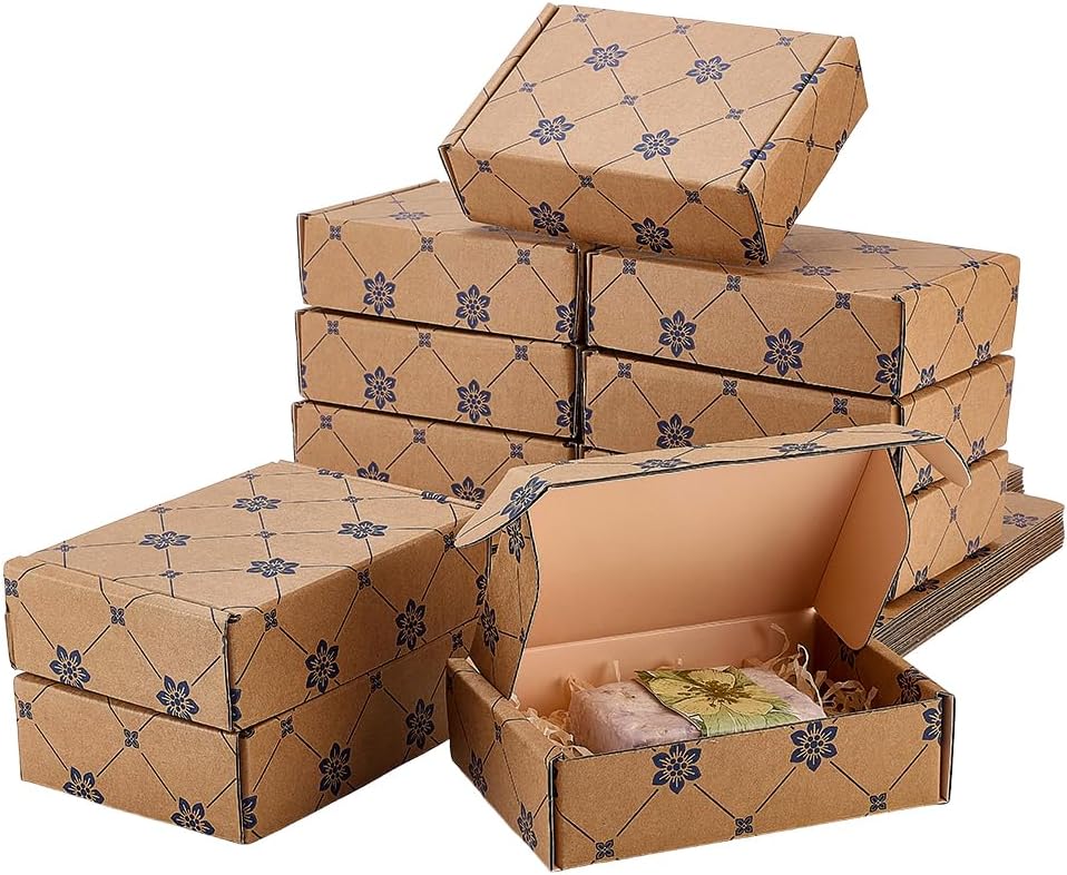 30pcs Small Shipping Boxes Paper Mailer Boxes 4x6x1.6 inch Cardboard Gift Mailer Box Flower Printed Corrugated
