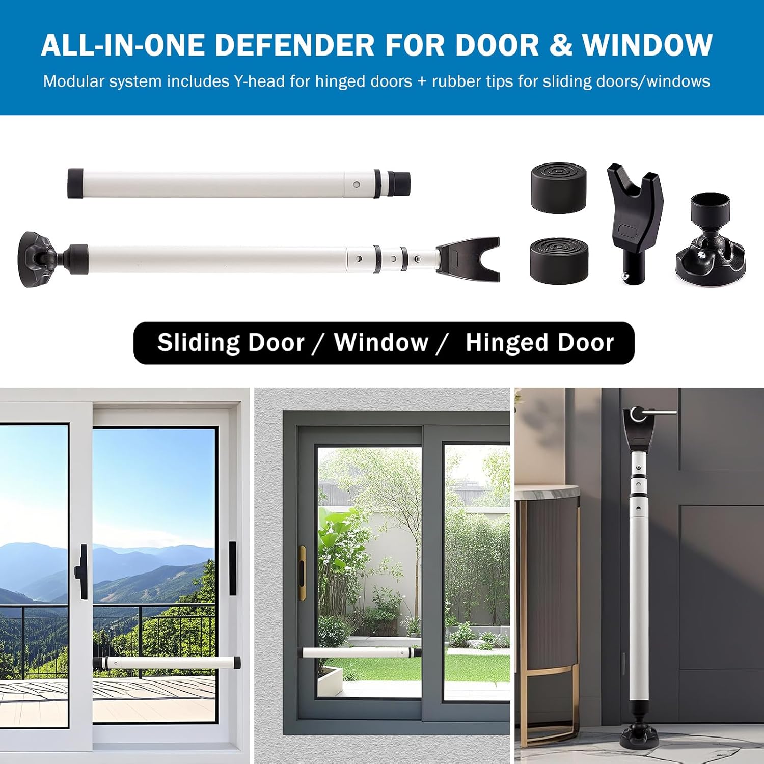 Heavy Duty Sliding Door Security Bar, Adjustable 23"-47" Security Window Stopper Jammer for Home & Travel, Door Lock