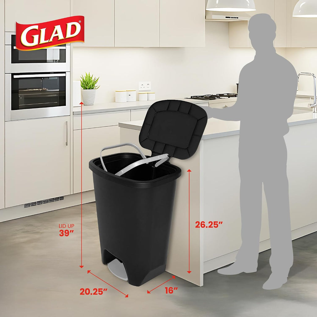 20 Gallon Trash Can with Clorox Odor Protection | Plastic Kitchen Waste Bin | Hands Free with Step On Foot Pedal and