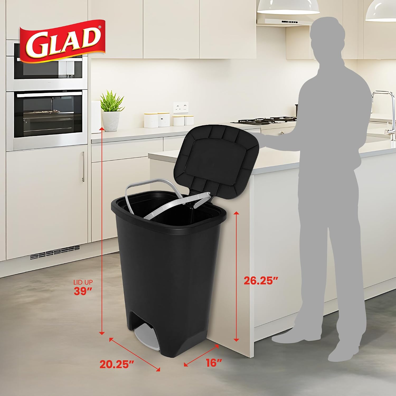 20 Gallon Trash Can with Clorox Odor Protection | Plastic Kitchen Waste Bin | Hands Free with Step On Foot Pedal and