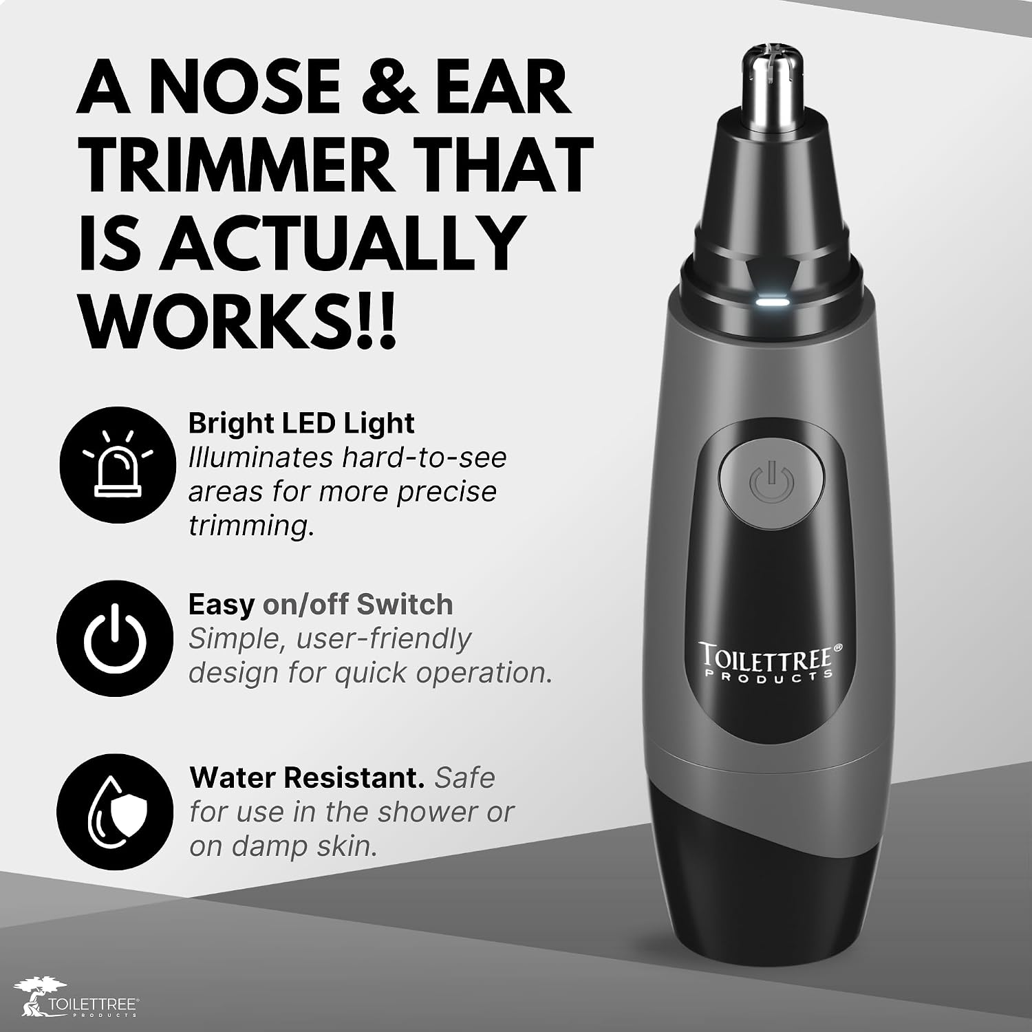 Water Resistant Nose and Ear Hair Trimmer with LED Light