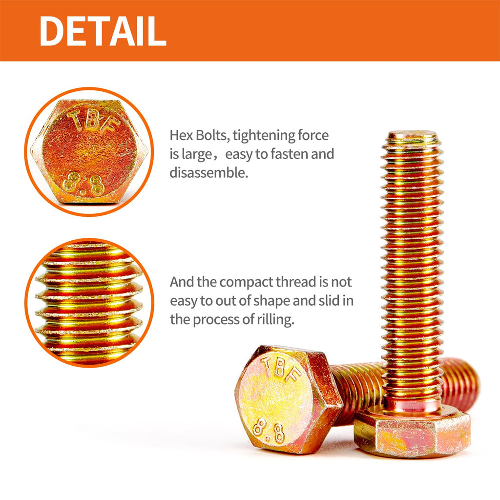 M5-0.8 x 20mm Heavy Duty Hexagon Bolts Hex Head Screws, 8.8 Grade Alloy Steel, Galvanized Finish, Metric Machine Fully Threaded, 50PCS