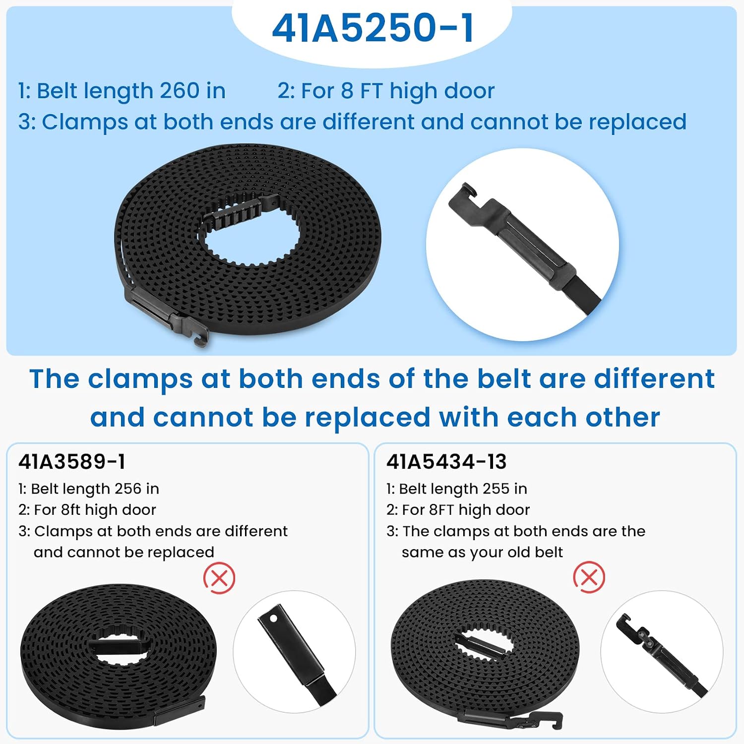 041A5250-1 Garage Door Opener Belt Drive Fit 8 FT Garage Door, 255" Drive Belt Compatible with Chamberlain