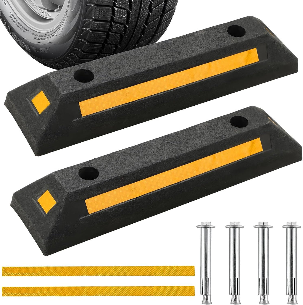 Rubber Parking Curb, Garage Floor Stops 2 Pack | Heavy Duty Wheel Stop Stoppers Vehicle Parking Guide Block with