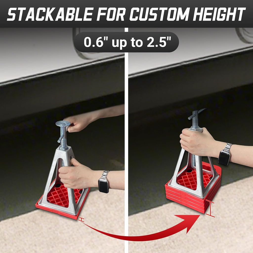6.5" X 6.5" RV Stabilizer Jack Pads with Anti-Slip Rubber Mats, Stackable Camper Jack Pads with Handles & Handy