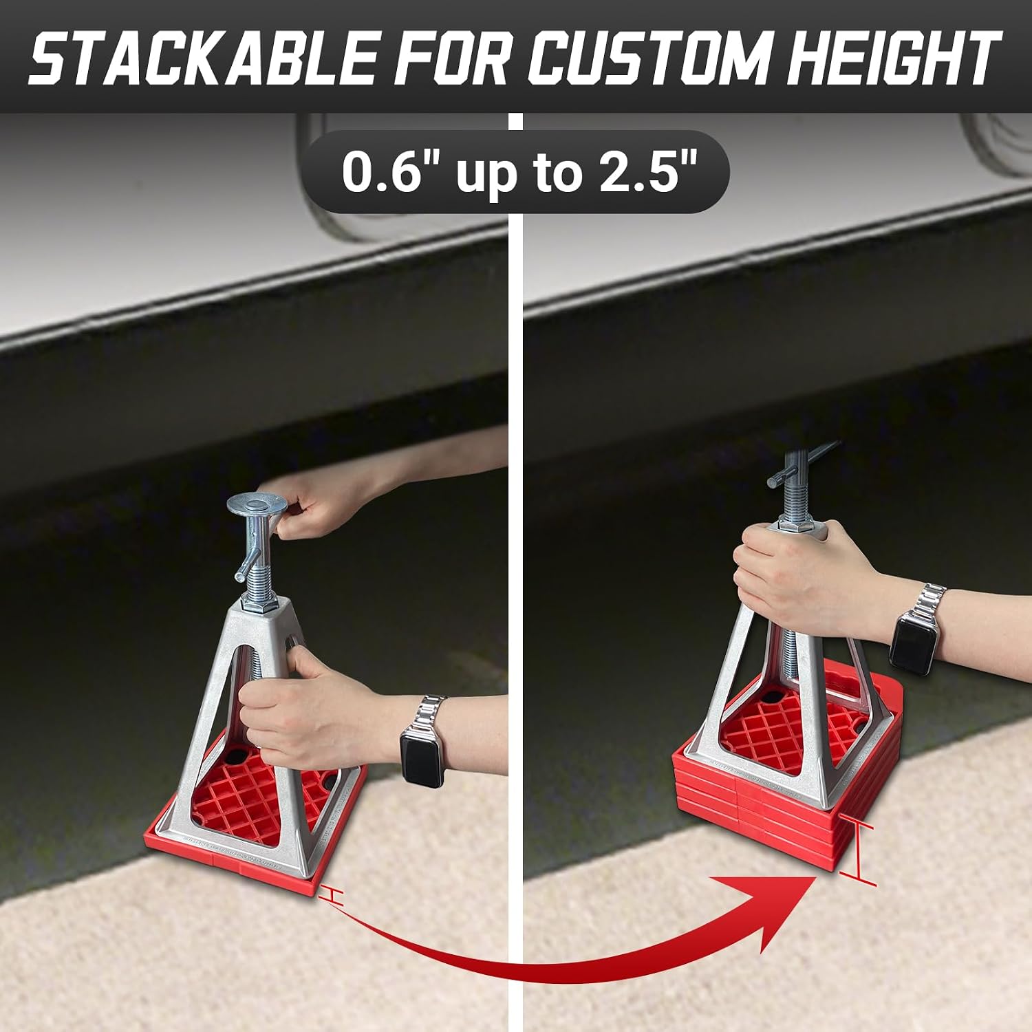 6.5" X 6.5" RV Stabilizer Jack Pads with Anti-Slip Rubber Mats, Stackable Camper Jack Pads with Handles & Handy