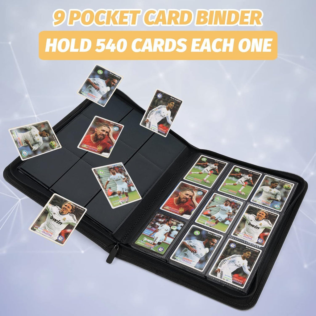 9 Pocket Card Binder, Premium Zip Trading Card Binder, 540 Double Sided Pocket PU Collection Binder, Collector Album