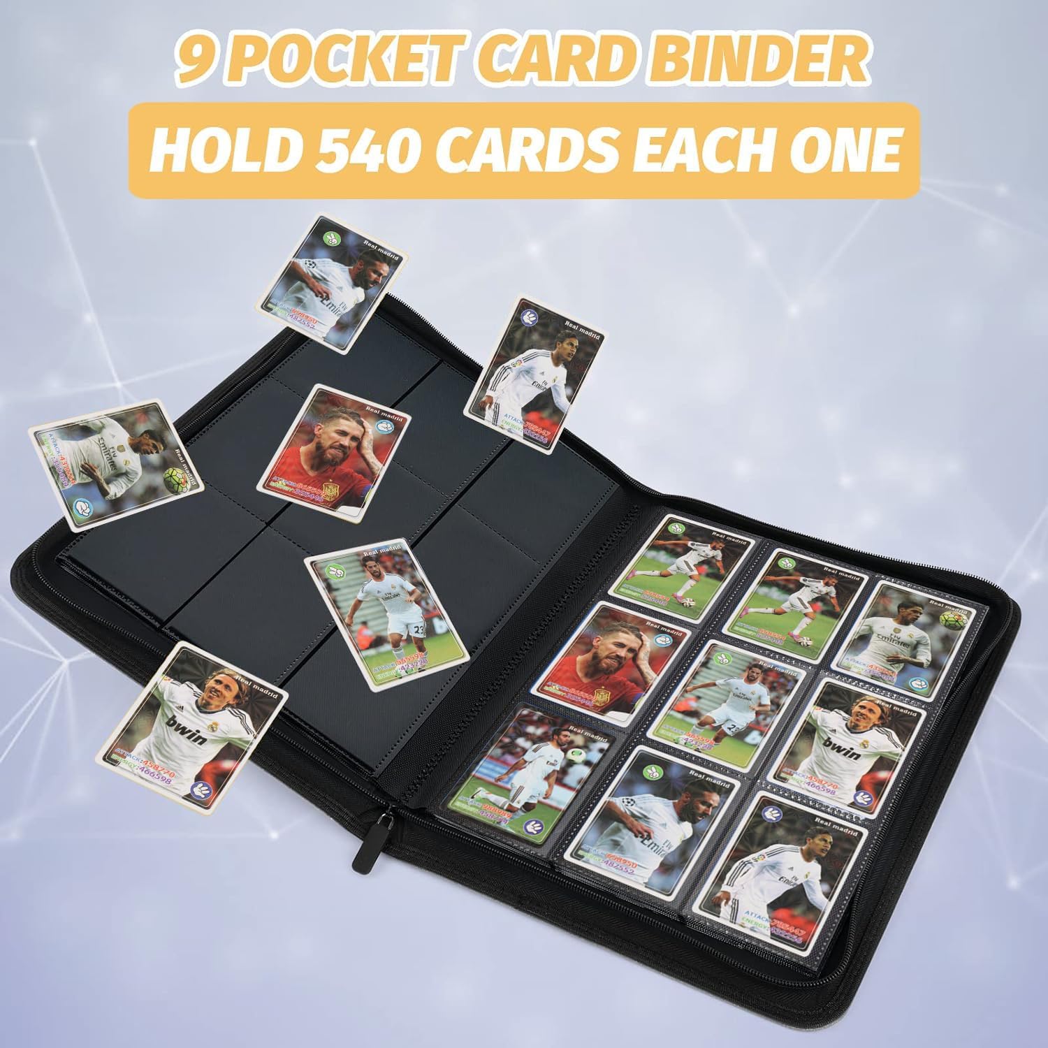 9 Pocket Card Binder, Premium Zip Trading Card Binder, 540 Double Sided Pocket PU Collection Binder, Collector Album
