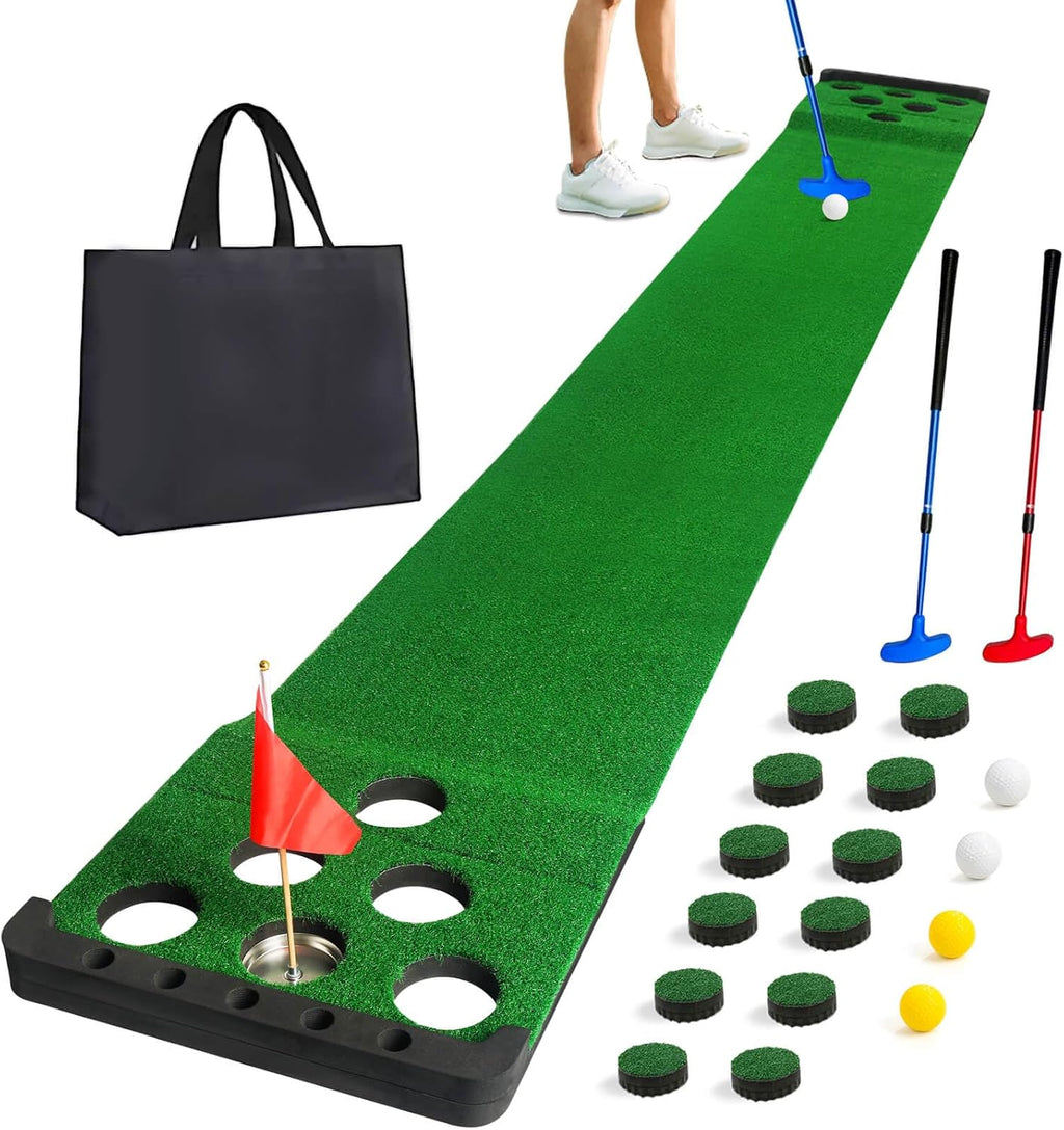 Golf Putting Game Set,Indoor Putting Green Mat with Front Border | Golf Putting Mat Include 4 Golf Balls,1 Portable