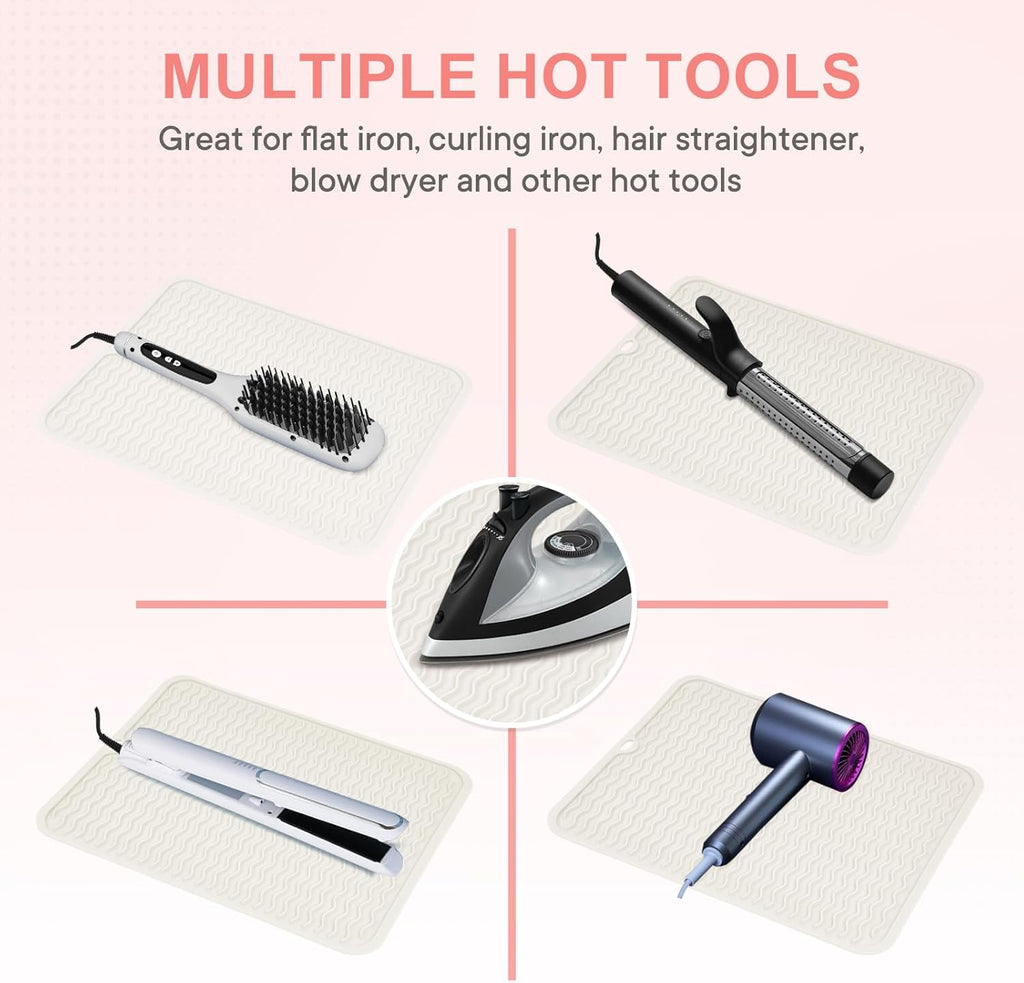 Oversize Silicone Heat Resistant Mat, Portable Travel Mat Cover for Curling Irons, Flat Irons, Hair Straightener and