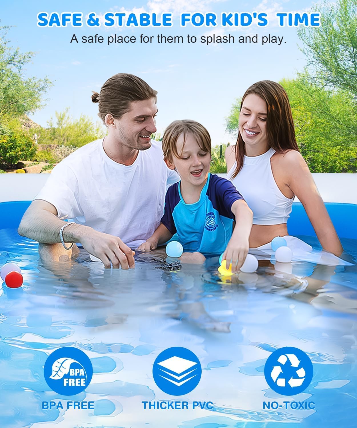 Extra Large Inflatable Swimming Pool - 145" X 74" X 22" Oversized Thickened Blow Up Pool for Kids and Adult, Kiddie