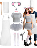 10 Pcs Halloween Mouse Chef Couple Costume Accessories Tutu Skirt Chef Hat Apron for Halloween Cosplay Party