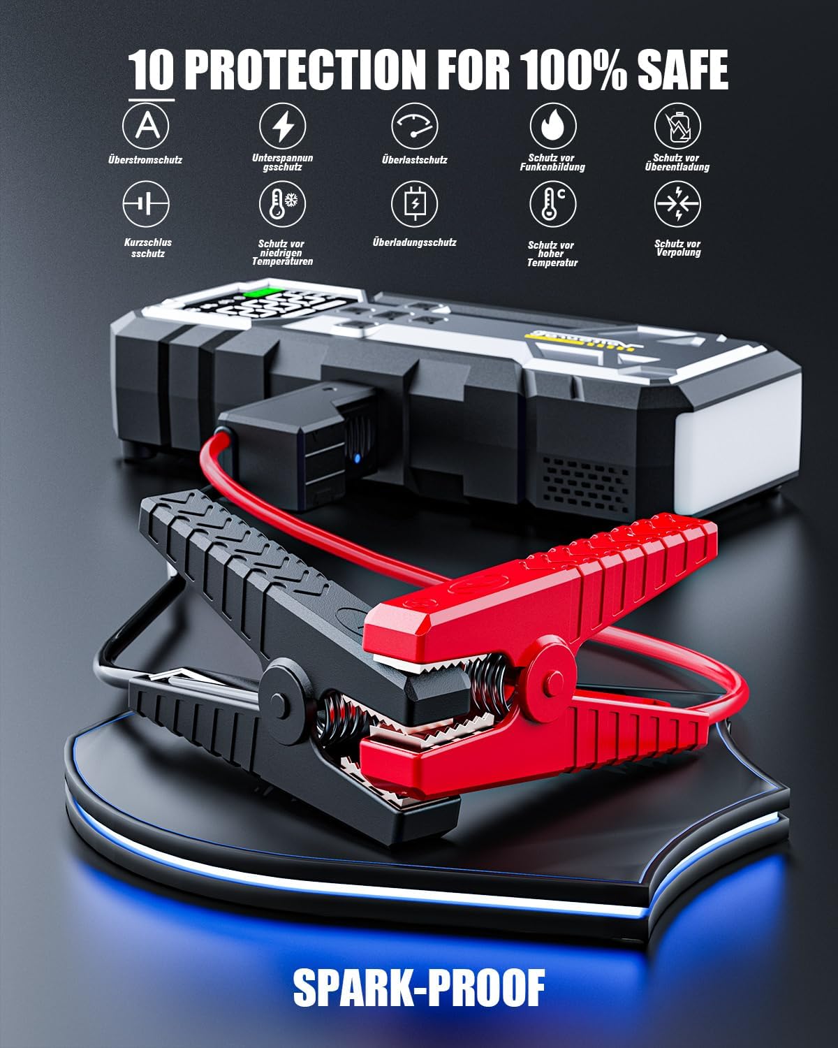 8000A Jump Starter with Air Compressor, 12V Jump Box for Car Battery (All Gas/10.0L Diesel) Portable Jumper Starter