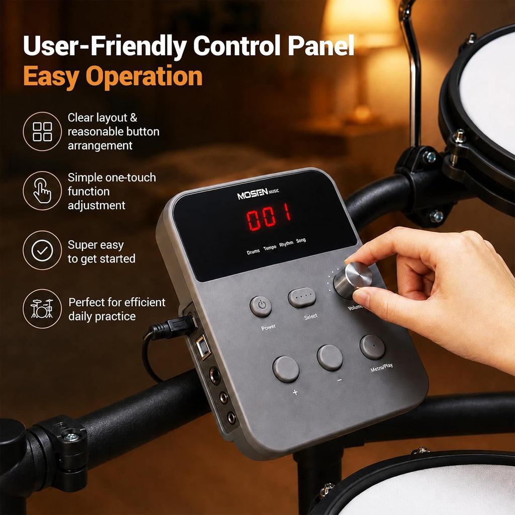 MOSEN Electronic Drum Kit for Beginners, 20 Kits & 68 Sounds | 8" Mesh Snare & 7" Toms, Full Wrap 8" TPE Cymbals