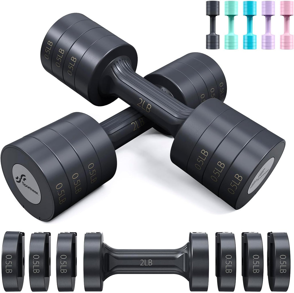 Adjustable Dumbbells Hand Weights Set: 5 lb Dumbbell Set of 2 Each 2lb 3lb 4lb 5lb Free Weights Fast Adjust Weight 4