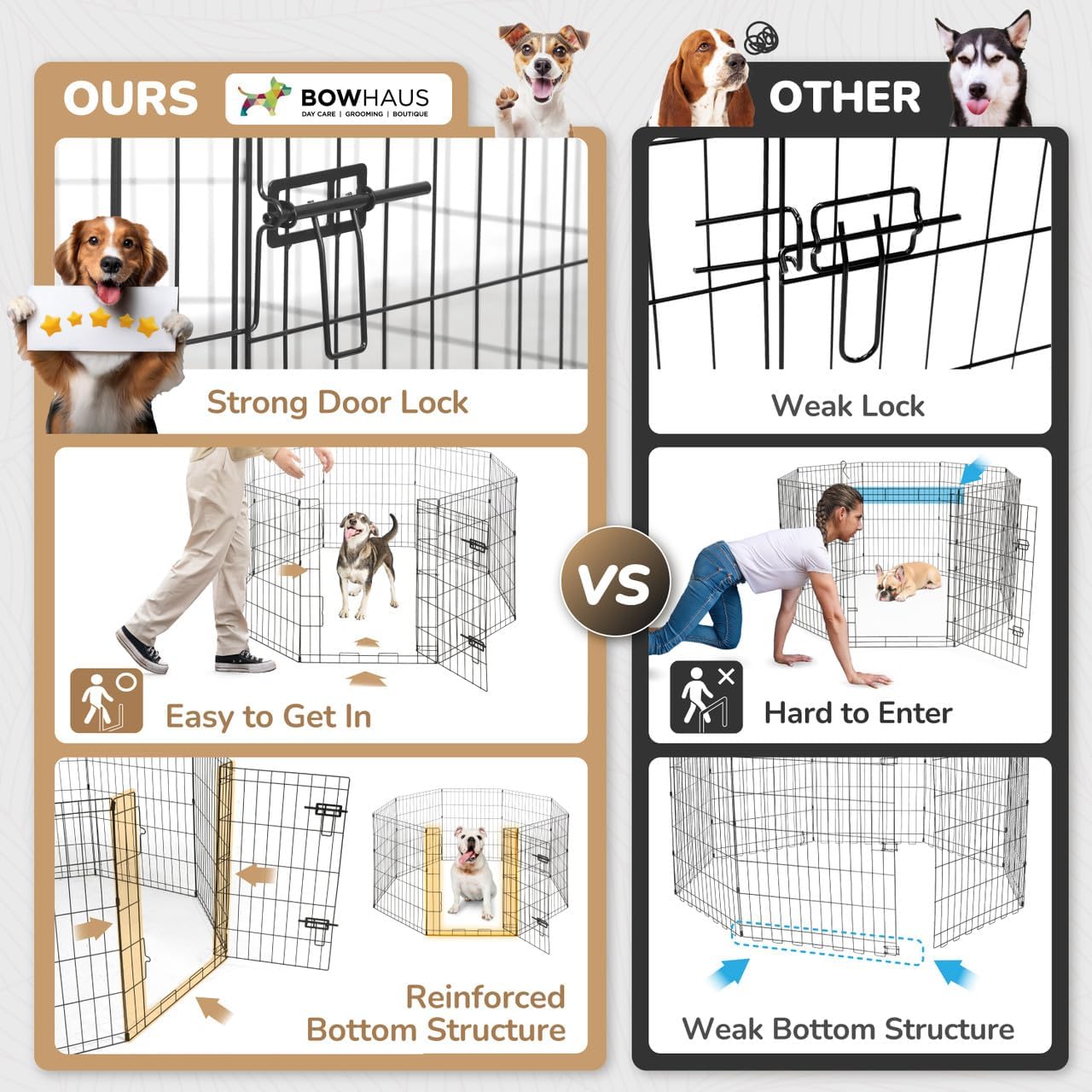 Foldable Outdoor/Indoor Pet Playpen with Gate, Available in 24 Inch Height Metal Portable Kennel, Heavy-Duty Exercise