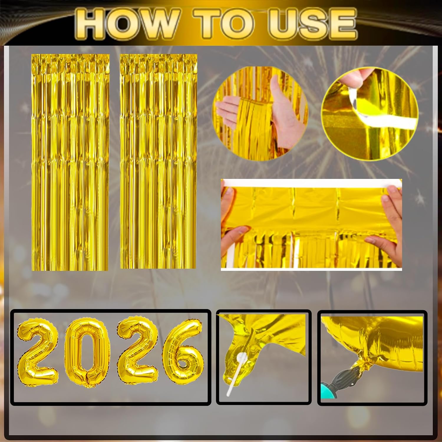 New Years Eve Party Supplies 2026, Happy New Years Decorations 2026, Gold and Black Balloons Supplies Set with 2026