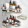 Corner Shower Caddy, 3-Pack Adhesive Shower Caddy with Soap Holder and 12 Hooks, Rustproof Stainless Steel Bathroom